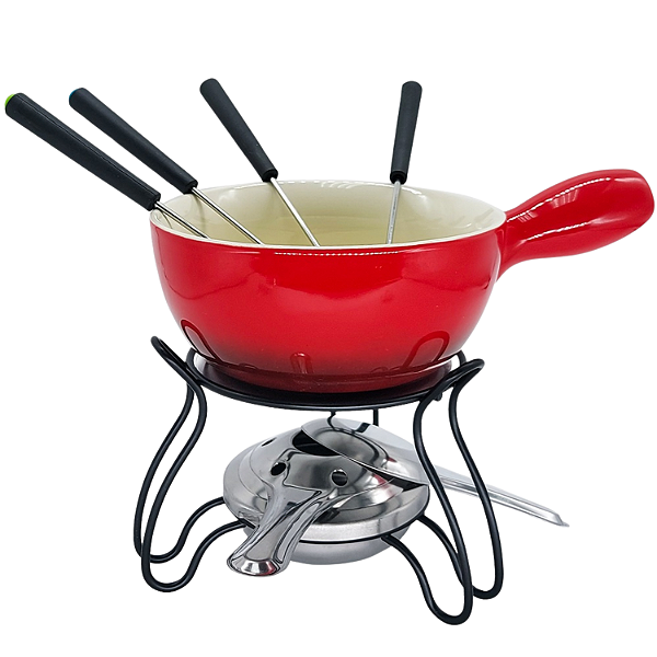 Conjunto Aparelho p/ Fondue em Cerâmica Esmaltada 8 Pcs