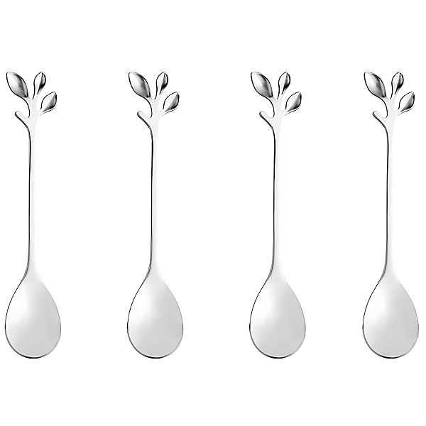 Jogo de 4 Colheres Aço Inox para Chá Linha Folhas