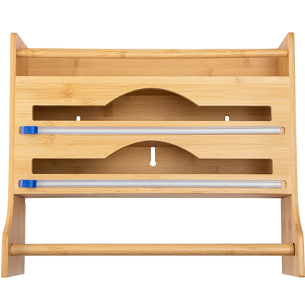 Porta Rolos e Papel Toalha Bambu c/ Cortadores e Prateleira