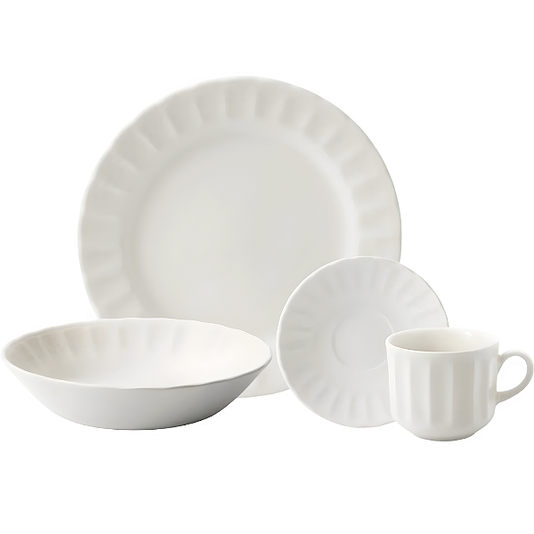 Jogo de Jantar em Porcelana Branco 16 Peças Pratos e Xícaras