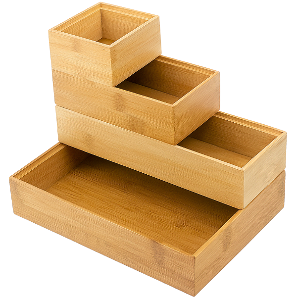 Kit 4 Organizadores de Gaveta Empilháveis em Bambu Cozinha