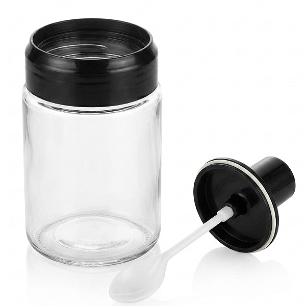 Porta Condimentos de Vidro com Colher Acoplável à Tampa - 250 ml
