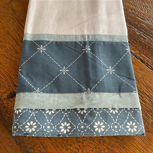 Pano de prato geométrico e floral azul