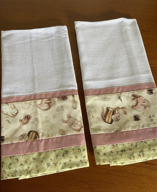 Pano de prato coelhinho cozinheiro rosa