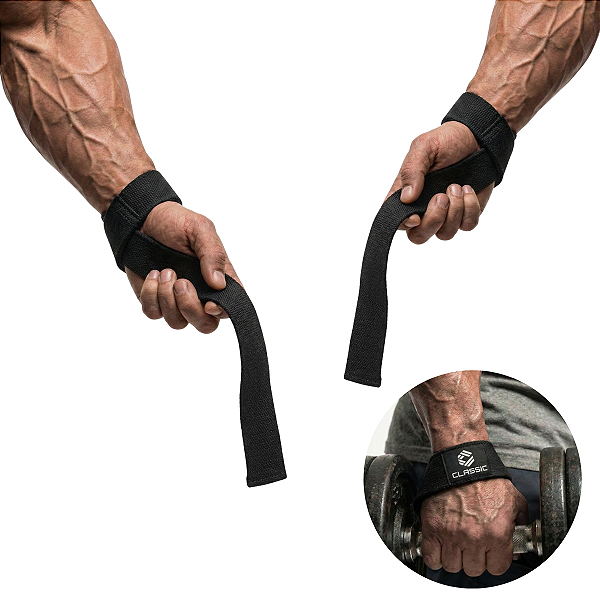 Par - Tala Straps 100% Algodão Musculação Academia - Preto - Classic