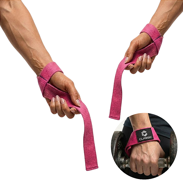 Par - Tala Straps 100% Algodão Musculação Academia - Rosa - Classic