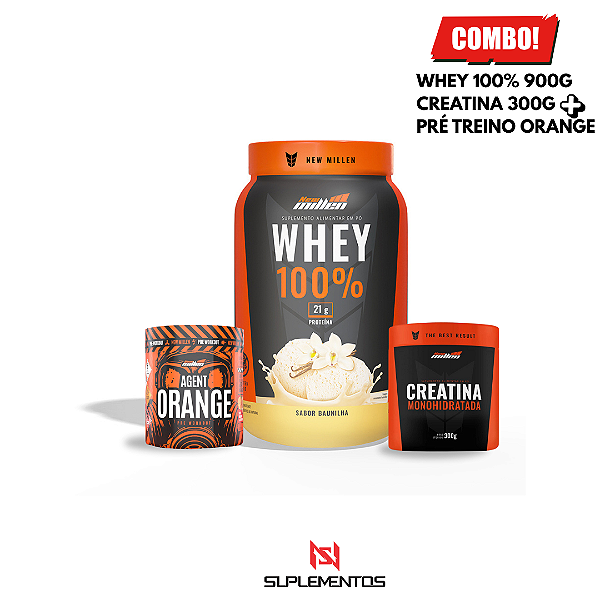 Combo New Millen WHEY 100% 900G + CREATINA 300G + AGENT ORANGE 250G