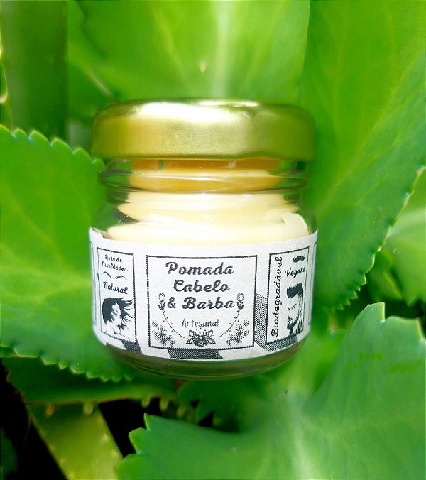 Pomada Modeladora Artesanal 100% Natural - Cabelo, Barba, Bigode e Sobrancelha - Crescimento, Hidratação - Vegana 35 g
