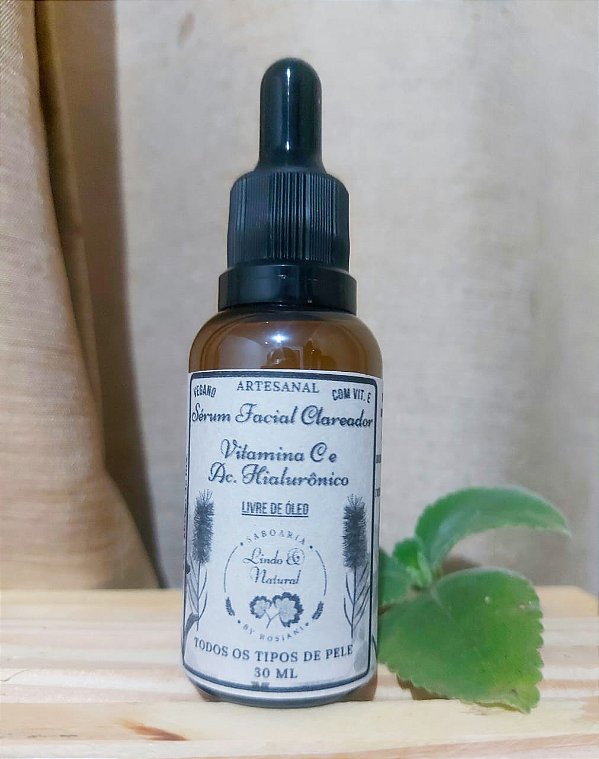 Sérum Facial Clareador Antimanchas e Melasma - Vitamina C e Ácido Hialurônico - Natural Vegano 30 ml