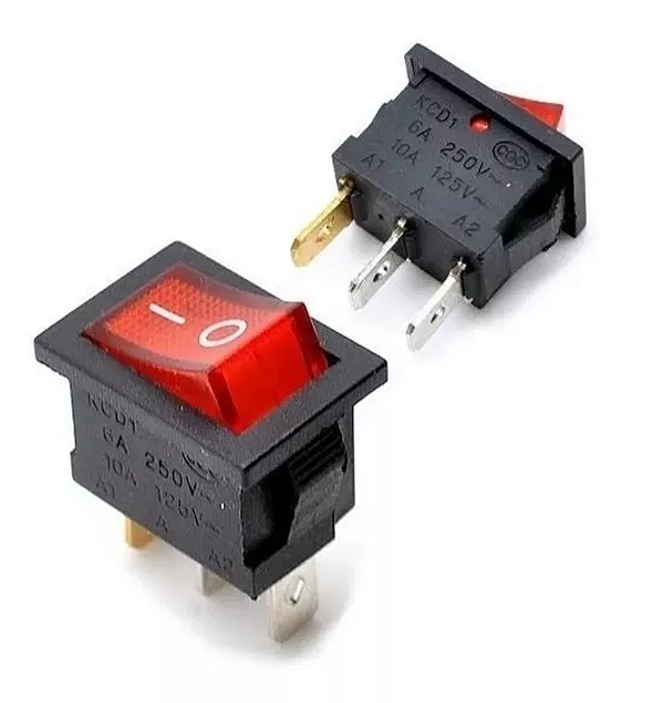 CHAVE GANGORRA ON/OFF 3 TERMINAIS KCD1-102N 6A 250V 10A 125V VERMELHA