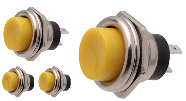 CHAVE PUSH BUTTON SEM TRAVA PBS-26B 2 TERMINAIS AMARELA NORMALMENTE ABERTA