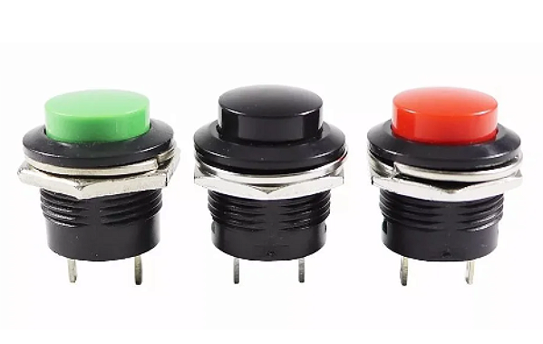 CHAVE PUSH BUTTON SEM TRAVA R13-507 2 TERMINAIS PRETA VERMELHA VERDE