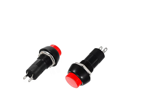 CHAVE PUSH BUTTON COM TRAVA PBS-11A  2 TERMINAIS PRETA VERMELHA