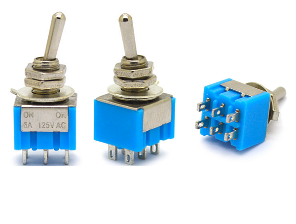 CHAVE ALAVANCA ON/ON LIGA/LIGA 6A 125V 3A 250V 6 TERMINAIS MTS202