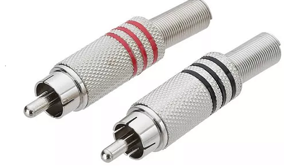 PLUG CONECTOR RCA MACHO METALICO NIQUEL COM MOLA