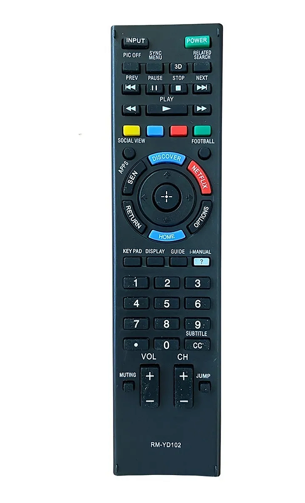 CONTROLE REMOTO PARA TELEVISÃO SONY BRAVIA NETFLIX RM-YD102 COM TECLAS SEN/ DISCOVER/ NETFLIX