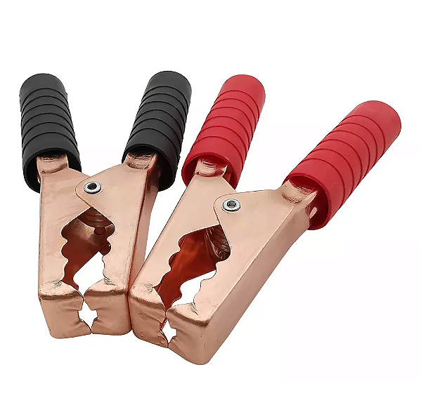 GARRA JACARÉ GRANDE CLIP PARA BATERIA 300A 13,5CM VERMELHA E PRETA