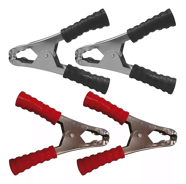 GARRA JACARÉ GRANDE CLIP PARA BATERIA 100A 10,5CM 105MM VERMELHA E PRETA