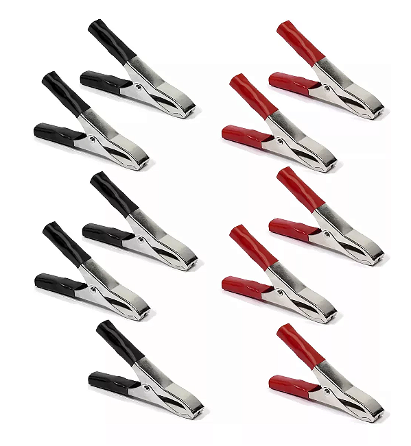 GARRA JACARÉ CLIP PARA BATERIA 15A 7CM 70MM VERMELHA E PRETA