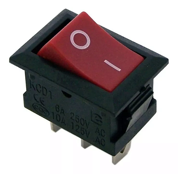CHAVE GANGORRA KCD1-102 3T LIGA/DESLIGA VERMELHA SEM NEON 6A 250V 10A 125V