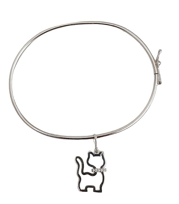 Bracelete Com Pingente Pet Gato Gatinho Prata 925 Original