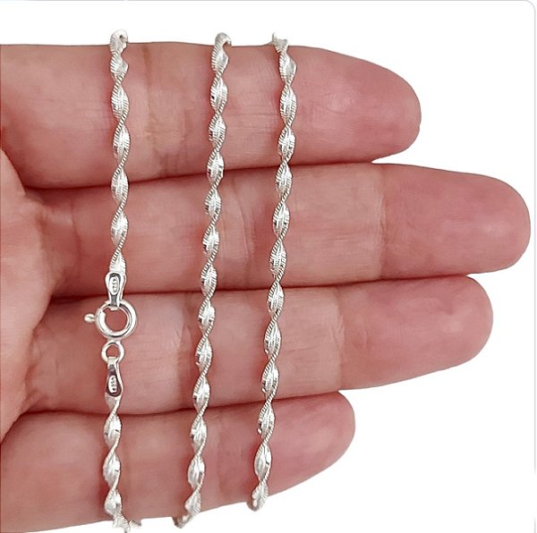 Corrente Cordão Singapura Prata Italiana 925 Diamantada 45cm