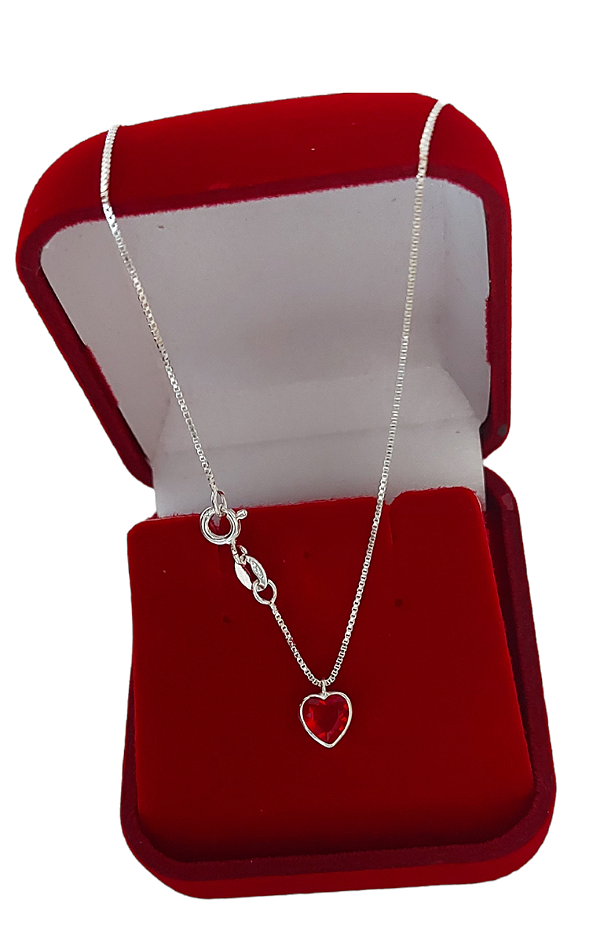 Corrente Choker Ponto de Luz Coração Vermelho Prata 925 40cm