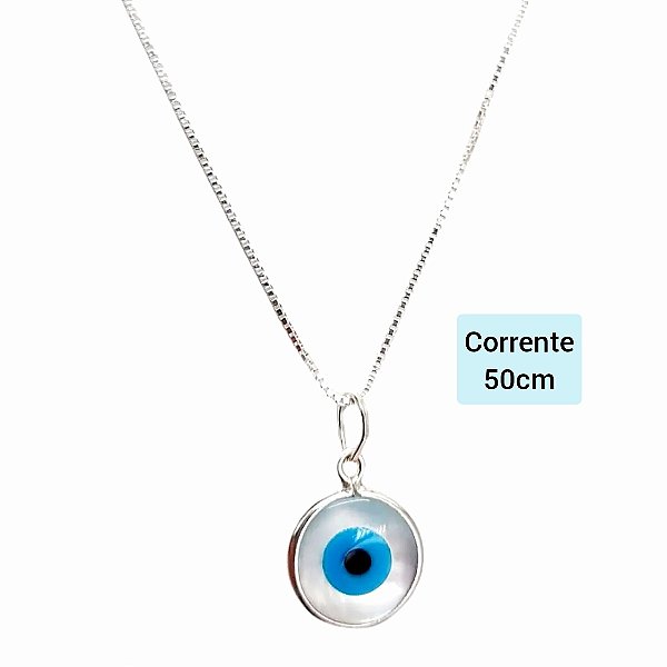 Corrente Prata 925 Com Pingente Olho Grego Madrepérola