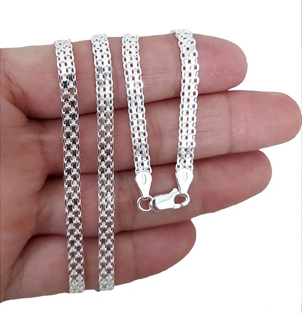 Corrente Esteira Bismark Italiana Prata 925 Original 50cm