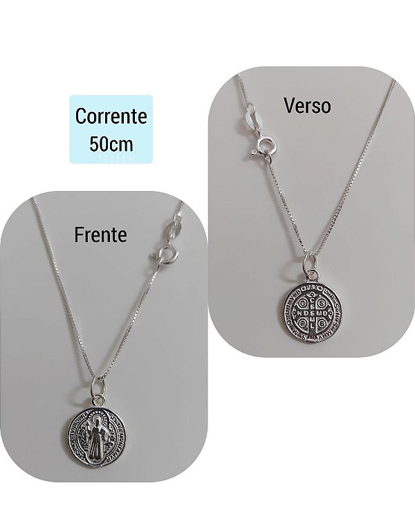Corrente Com Pingente Medalha São Bento Prata 925 50cm