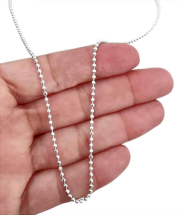 Corrente Bolinha Laminada Maciça 45cm Prata 925