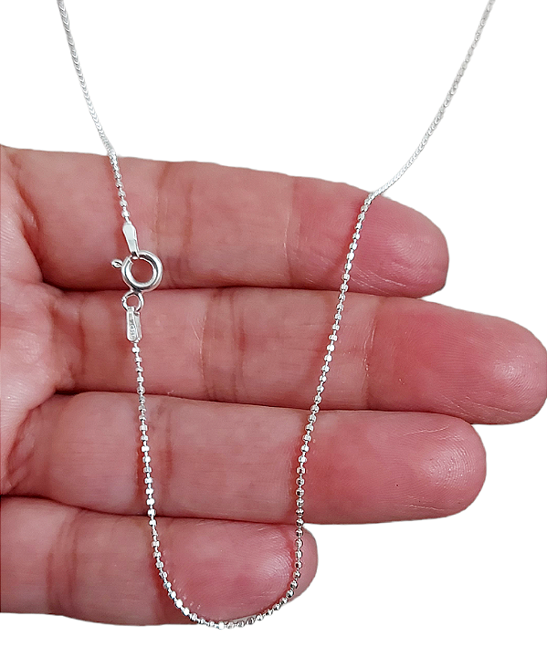 Corrente Bolinha Laminada Maciça 50cm Prata 925
