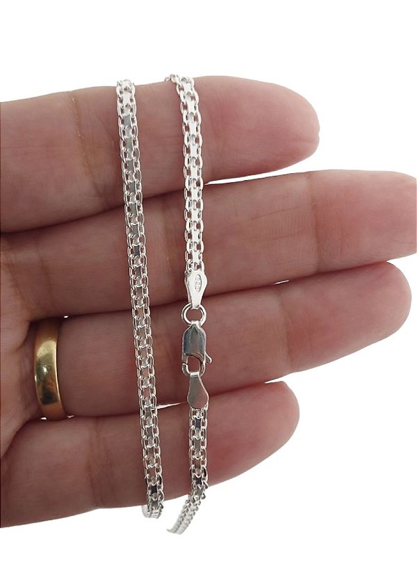 Corrente Choker Esteira Bismark Prata 925 Italiana 40cm