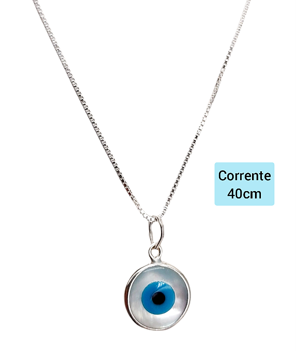 Corrente Choker Olho Grego Madrepérola Prata 925 40cm