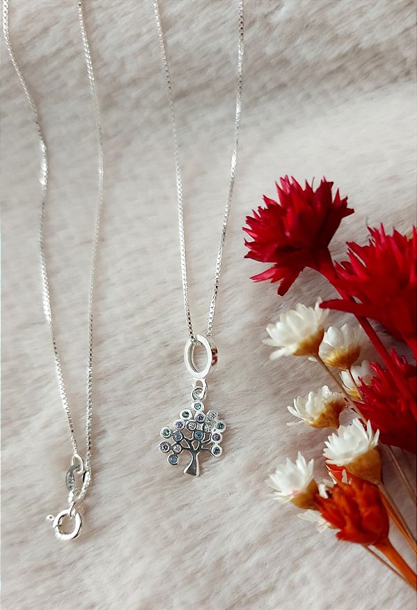Corrente com Pingente Árvore da Vida Zirconias Prata 925