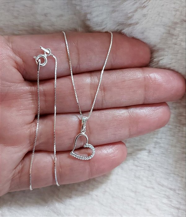 Corrente Com Pingente Coração de Zirconia Prata 925