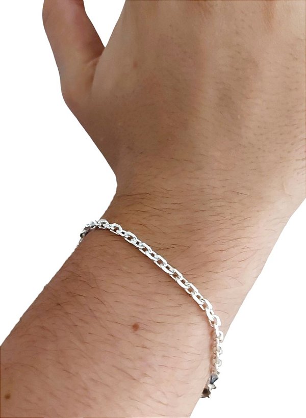 Pulseira Cadeado Masculina Grossa Prata 925