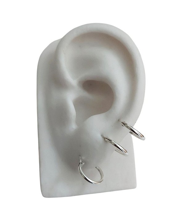 Trio De Brinco de Argolinha 1,4cm Prata 925 Original