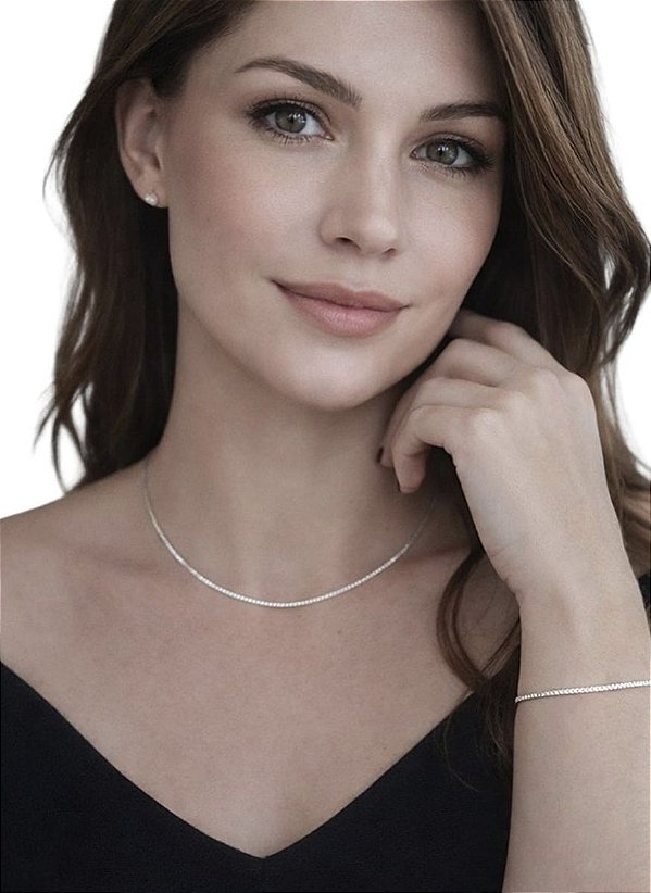Conjunto Feminino Pulseira Corrente Veneziana V19 Prata 925