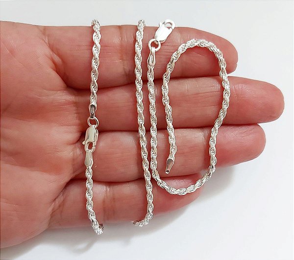 Conjunto Feminino Cordão Baiano Prata Italiana Original 925