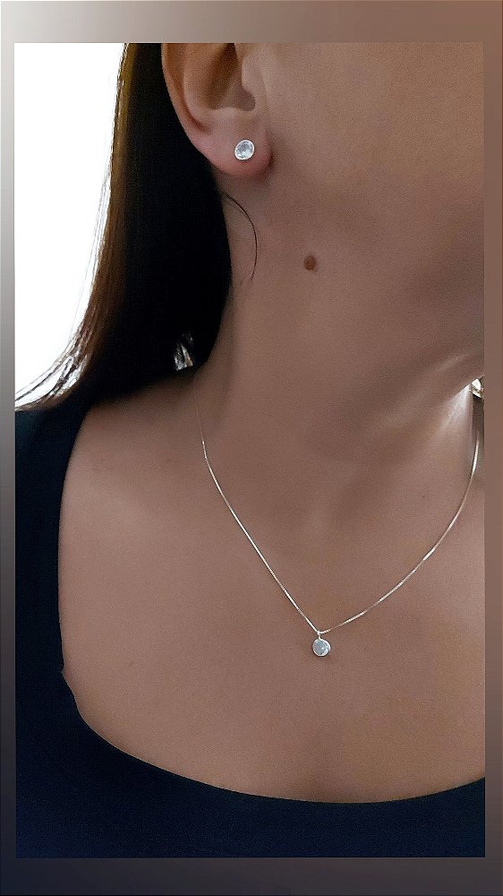 Conjunto Feminino Ponto de Luz Prata 925 Colar Brinco e Pingente