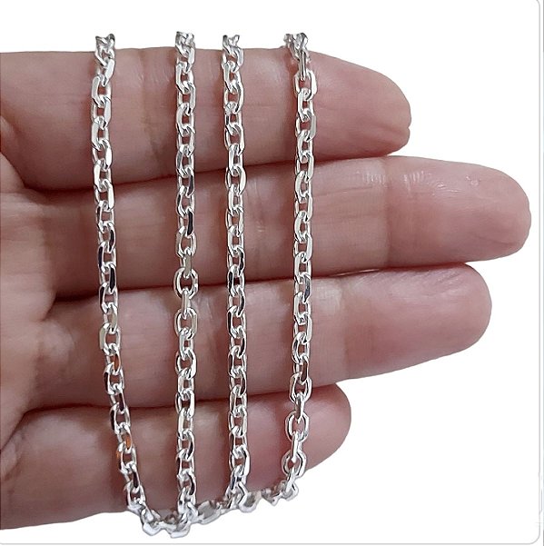 Corrente Cordão Masculina Cadeado Grossa Prata Italiana 925 70cm