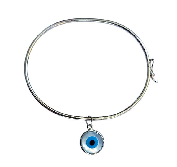 Bracelete Infantil Pingente Olho Grego Madrepérola Prata 925