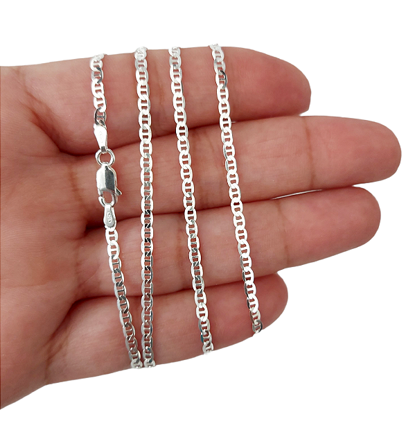 Corrente Masculina Piastrine Diamantada 70cm  Prata Italiana 925