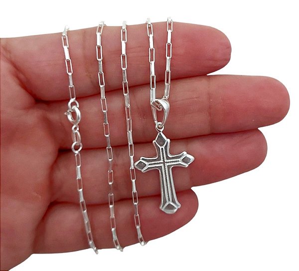 Corrente Cartie com Pingente Cruz Crucifixo Prata 925 70cm
