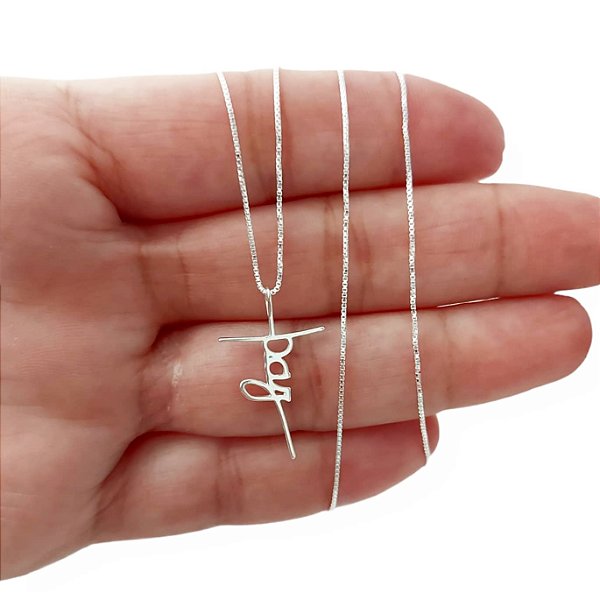 Corrente Feminina Pingente Paz 45cm Prata 925