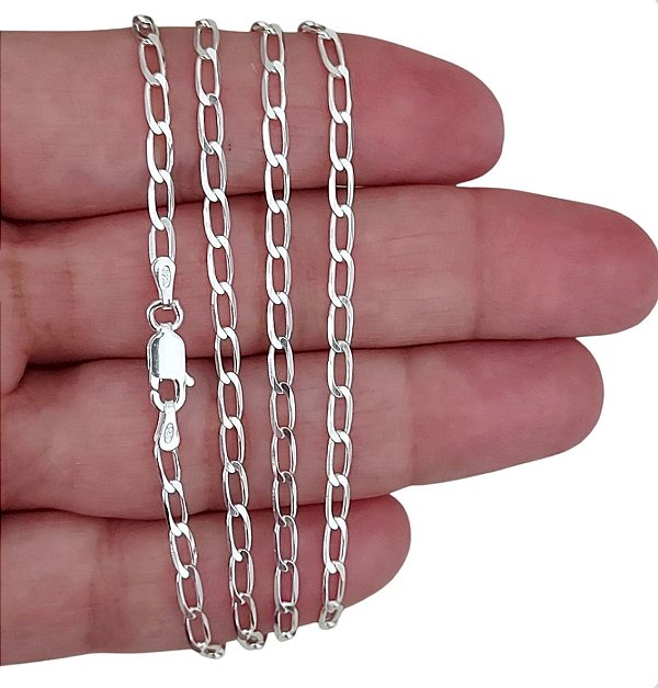 Corrente Masculima Grumet Italiana Prata Original 925 60cm 3mm