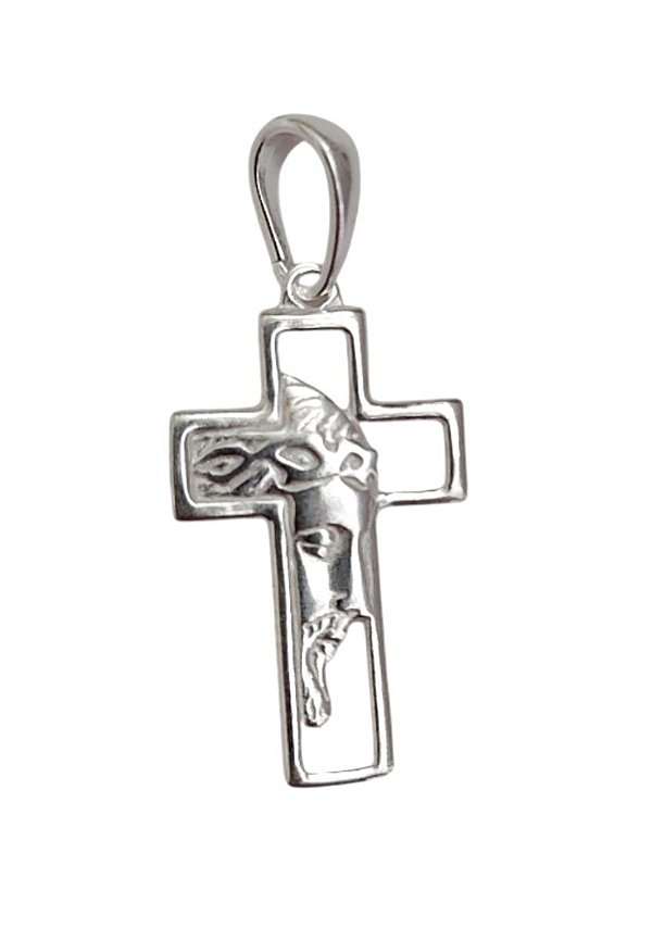 Pingente Cruz Crucifixo Face de Cristo Maciço Prata 925