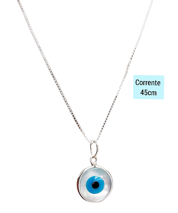Corrente Feminina com Pingente Olho Grego Madrepérola Natural Prata 925