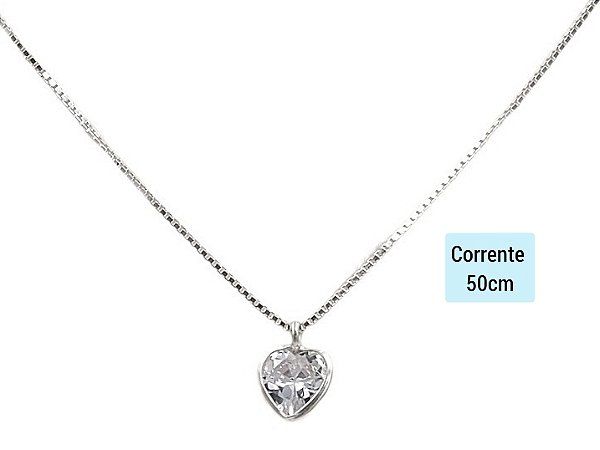 Corrente de Prata 925 Com Ponto de Luz Coração 50cm